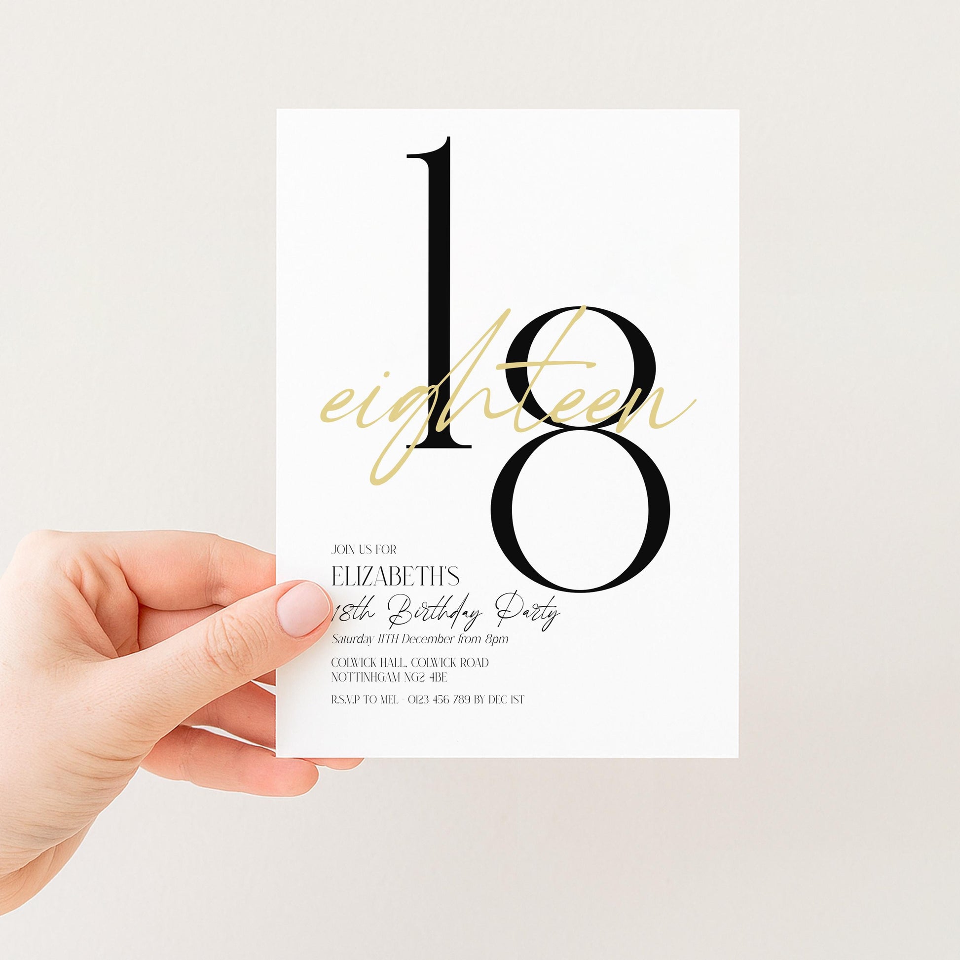 18th Birthday Invitation Woman, White Gold 18th Party Invite, Elegant Milestone Birthday Invite, Editable Corjl Template