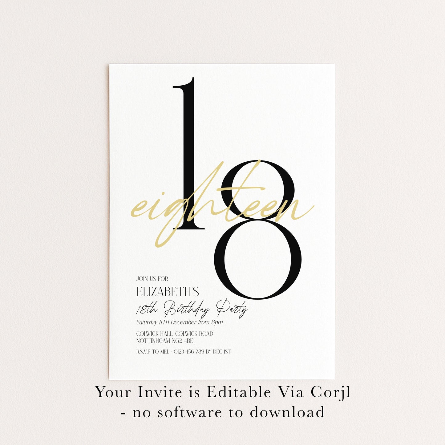 18th Birthday Invitation Woman, White Gold 18th Party Invite, Elegant Milestone Birthday Invite, Editable Corjl Template