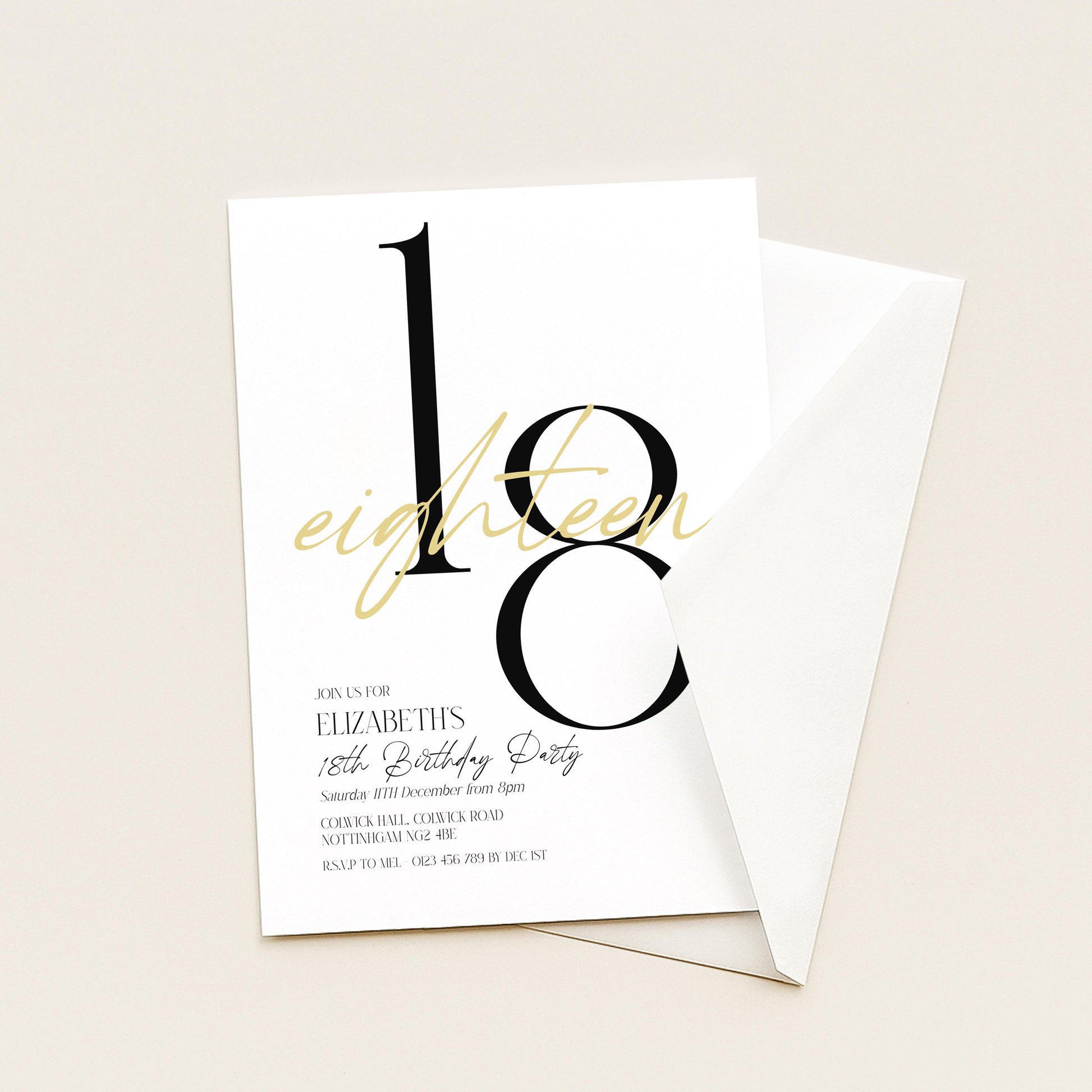 18th Birthday Invitation Woman, White Gold 18th Party Invite, Elegant Milestone Birthday Invite, Editable Corjl Template