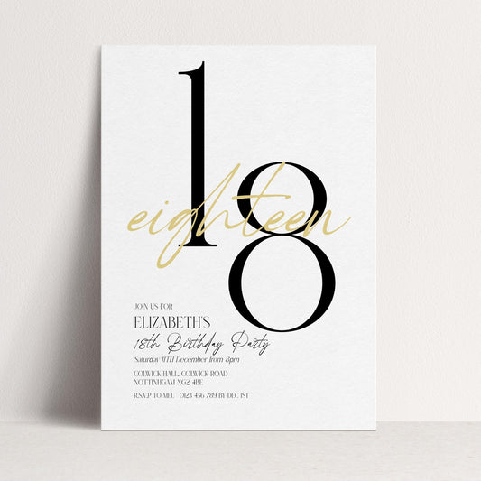 18th Birthday Invitation Woman, White Gold 18th Party Invite, Elegant Milestone Birthday Invite, Editable Corjl Template