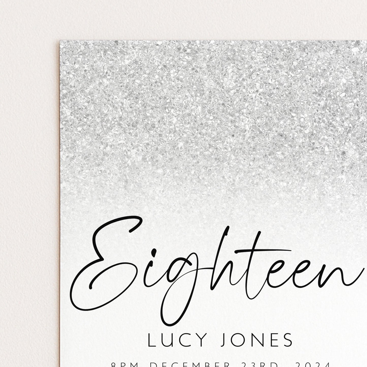 Editable 18th Birthday party Invitation 18th Invite Silver White Simple Glitter Any Age Instant Download Editable template Corjl Invitation