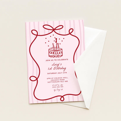 coquette pink 1st birthday invitation template