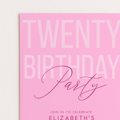 Editable 20th Birthday Invitation, Editable Pink Twenty Party Invite, Women's Adult Invitation Template, 20th Birthday Printable Template