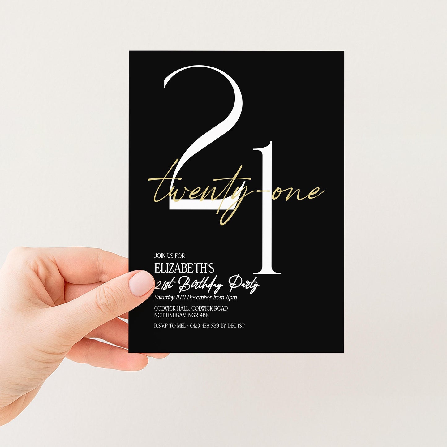 21st Birthday Invitation Woman, Black Gold 21st Party Invite, Elegant Milestone Birthday Invite, Editable Corjl Template