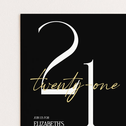 21st Birthday Invitation Woman, Black Gold 21st Party Invite, Elegant Milestone Birthday Invite, Editable Corjl Template