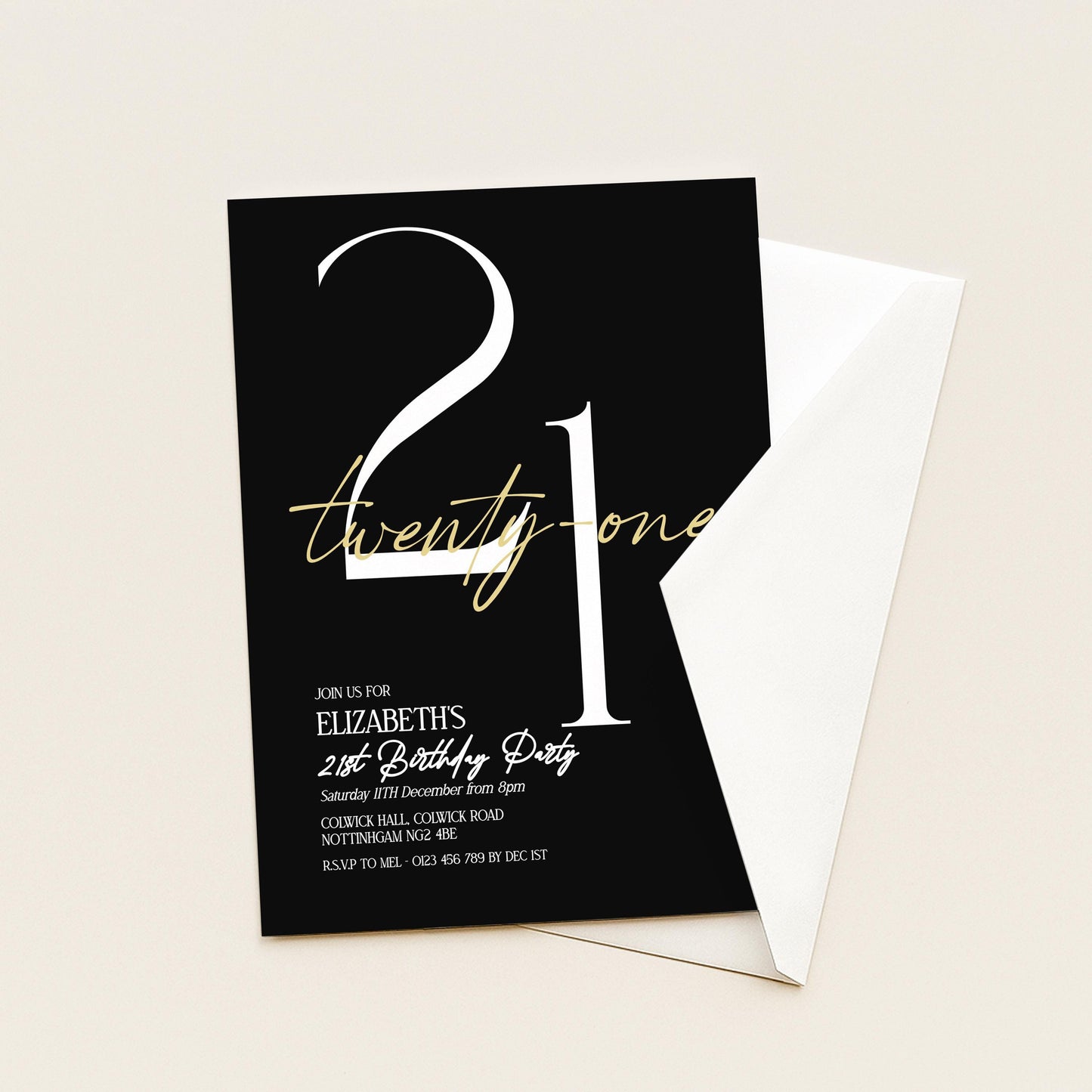 21st Birthday Invitation Woman, Black Gold 21st Party Invite, Elegant Milestone Birthday Invite, Editable Corjl Template