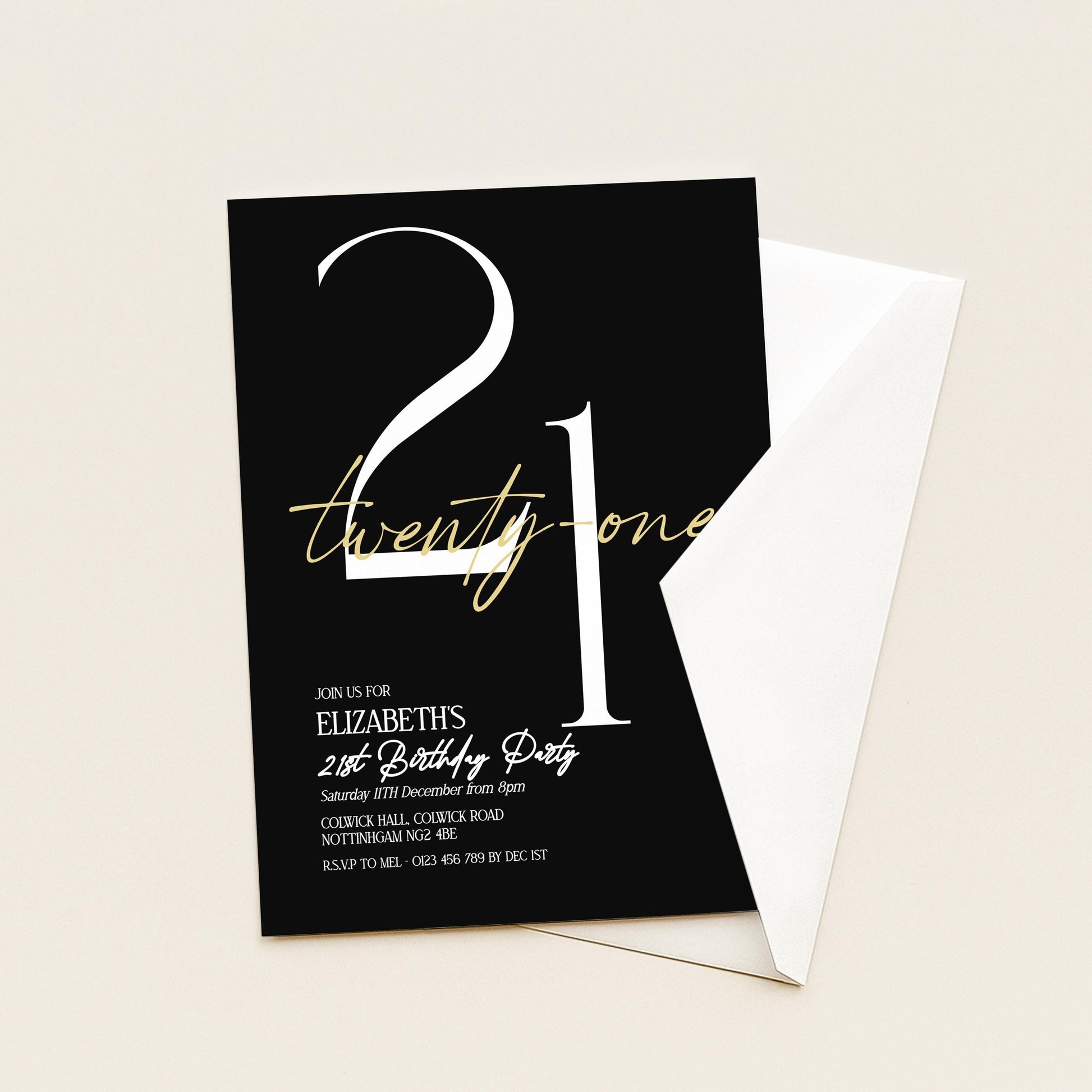 21st Birthday Invitation Woman, Black Gold 21st Party Invite, Elegant Milestone Birthday Invite, Editable Corjl Template