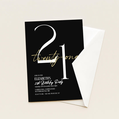 21st Birthday Invitation Woman, Black Gold 21st Party Invite, Elegant Milestone Birthday Invite, Editable Corjl Template