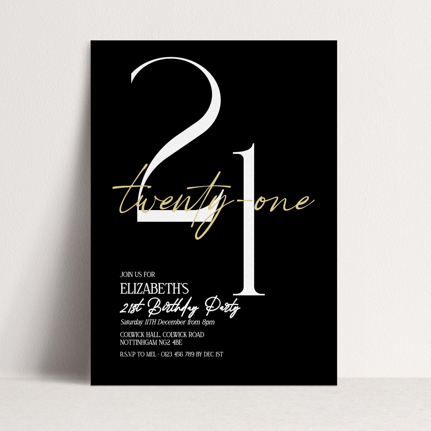21st Birthday Invitation Woman, Black Gold 21st Party Invite, Elegant Milestone Birthday Invite, Editable Corjl Template