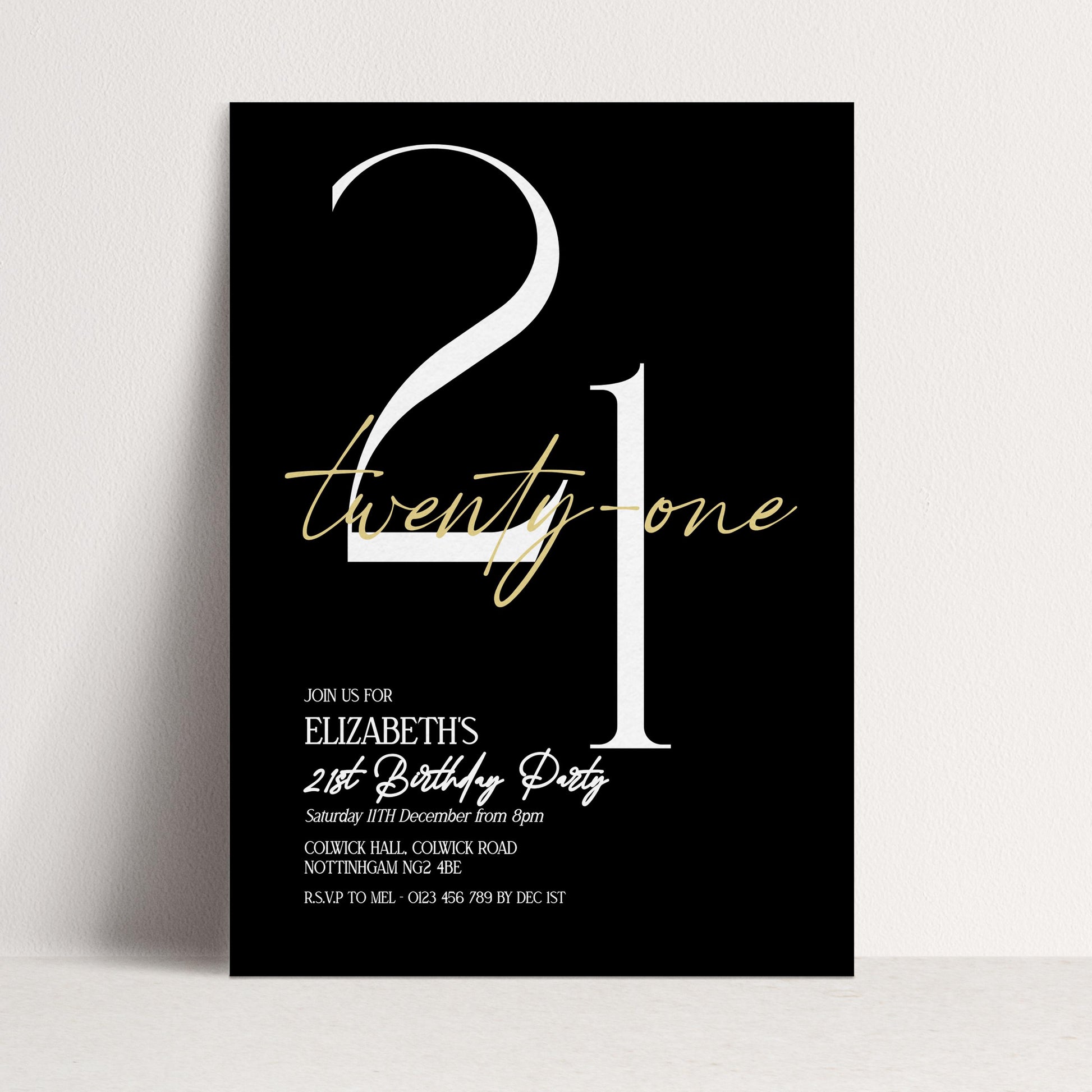 21st Birthday Invitation Woman, Black Gold 21st Party Invite, Elegant Milestone Birthday Invite, Editable Corjl Template