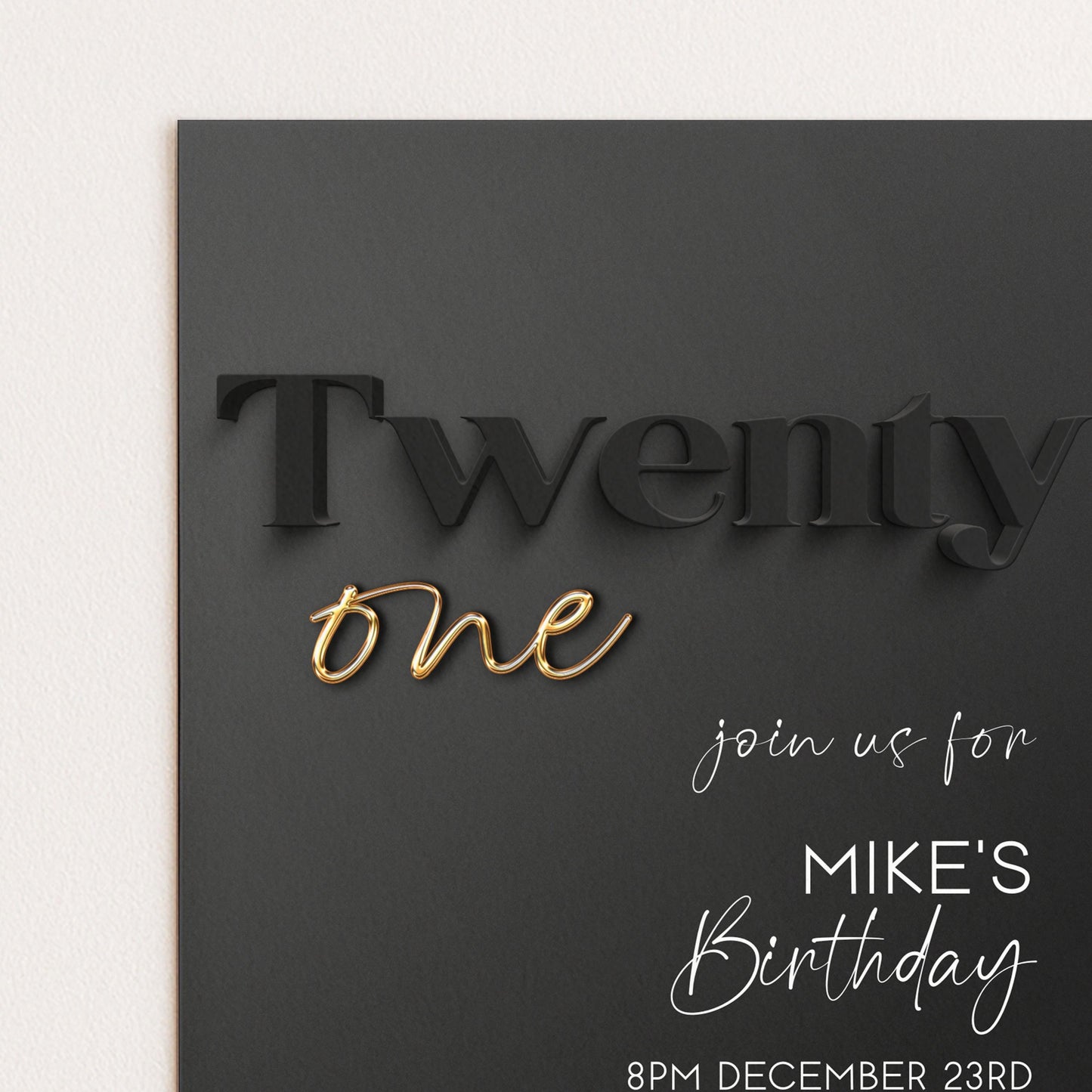 Editable 21st Birthday Invitation Black and Gold, Modern Twenty One Invite, Corjl Template, Elegant Birthday Party Invitation for Him BG78