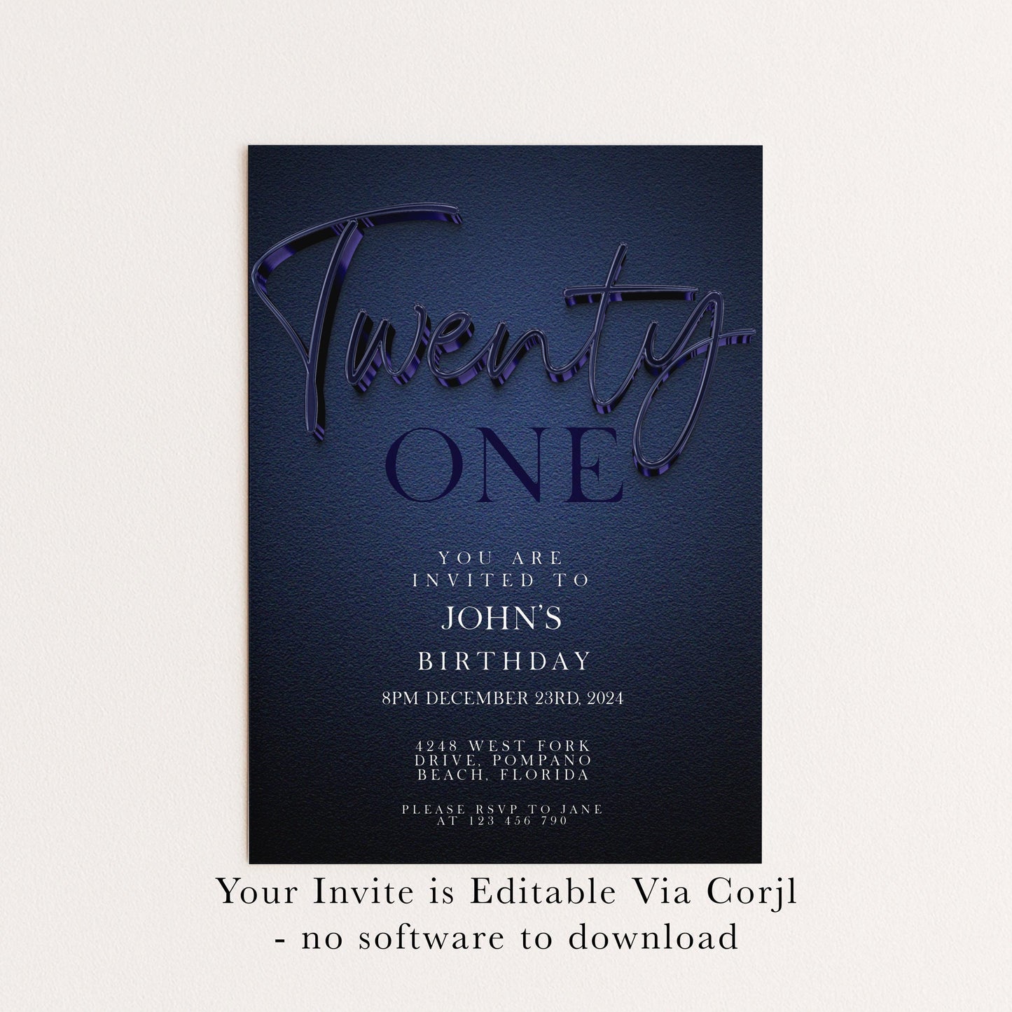 21st Birthday Invitation Editable 21st invite Navy invitation Simple Elegant For Him or Her Instant Download Printable NV20