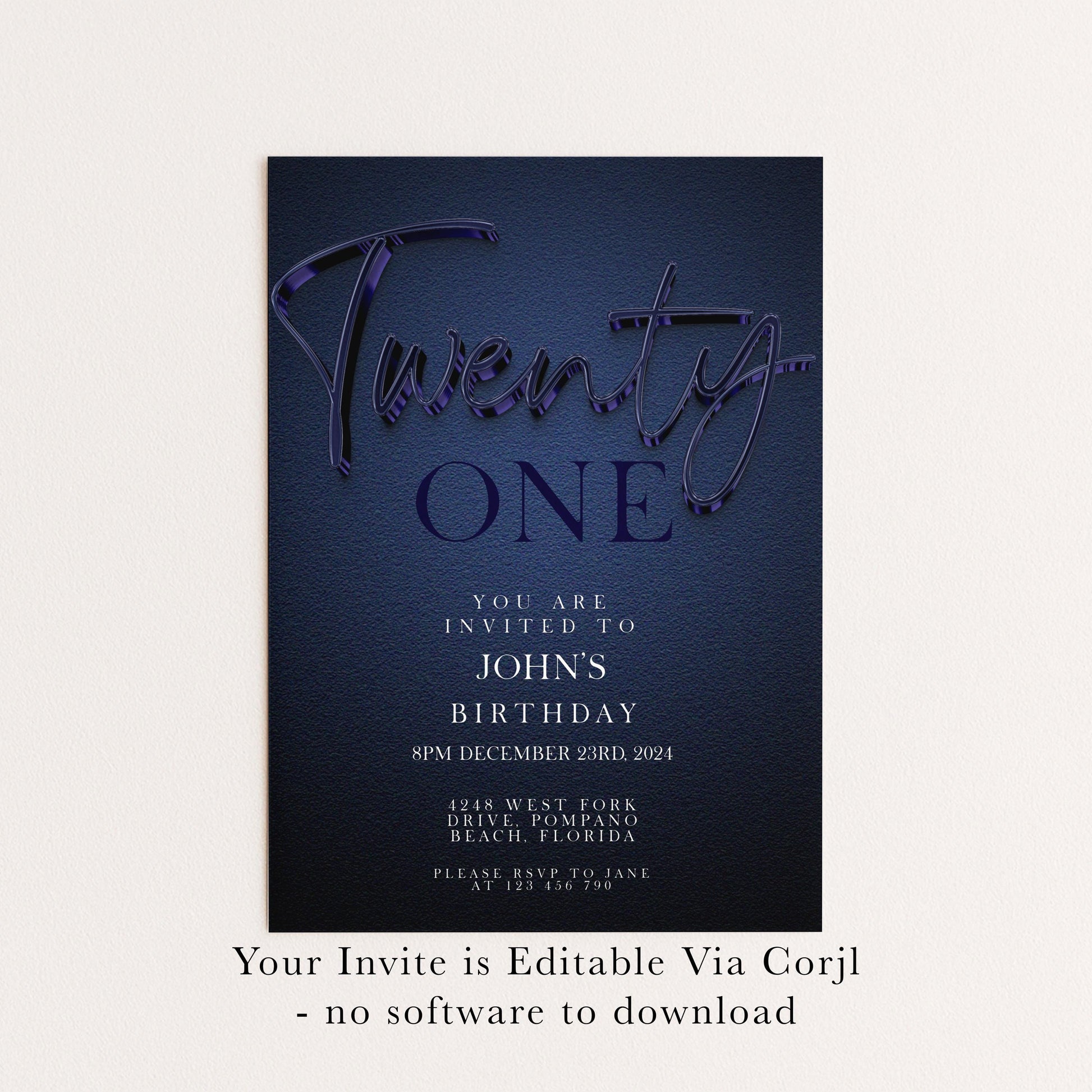 21st Birthday Invitation Editable 21st invite Navy invitation Simple Elegant For Him or Her Instant Download Printable NV20