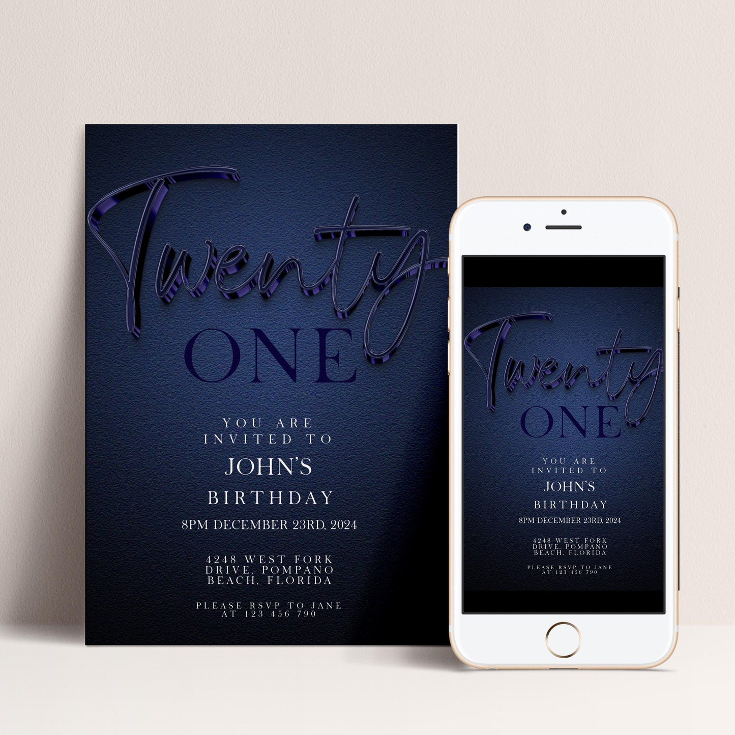 21st Birthday Invitation Editable 21st invite Navy invitation Simple Elegant For Him or Her Instant Download Printable NV20