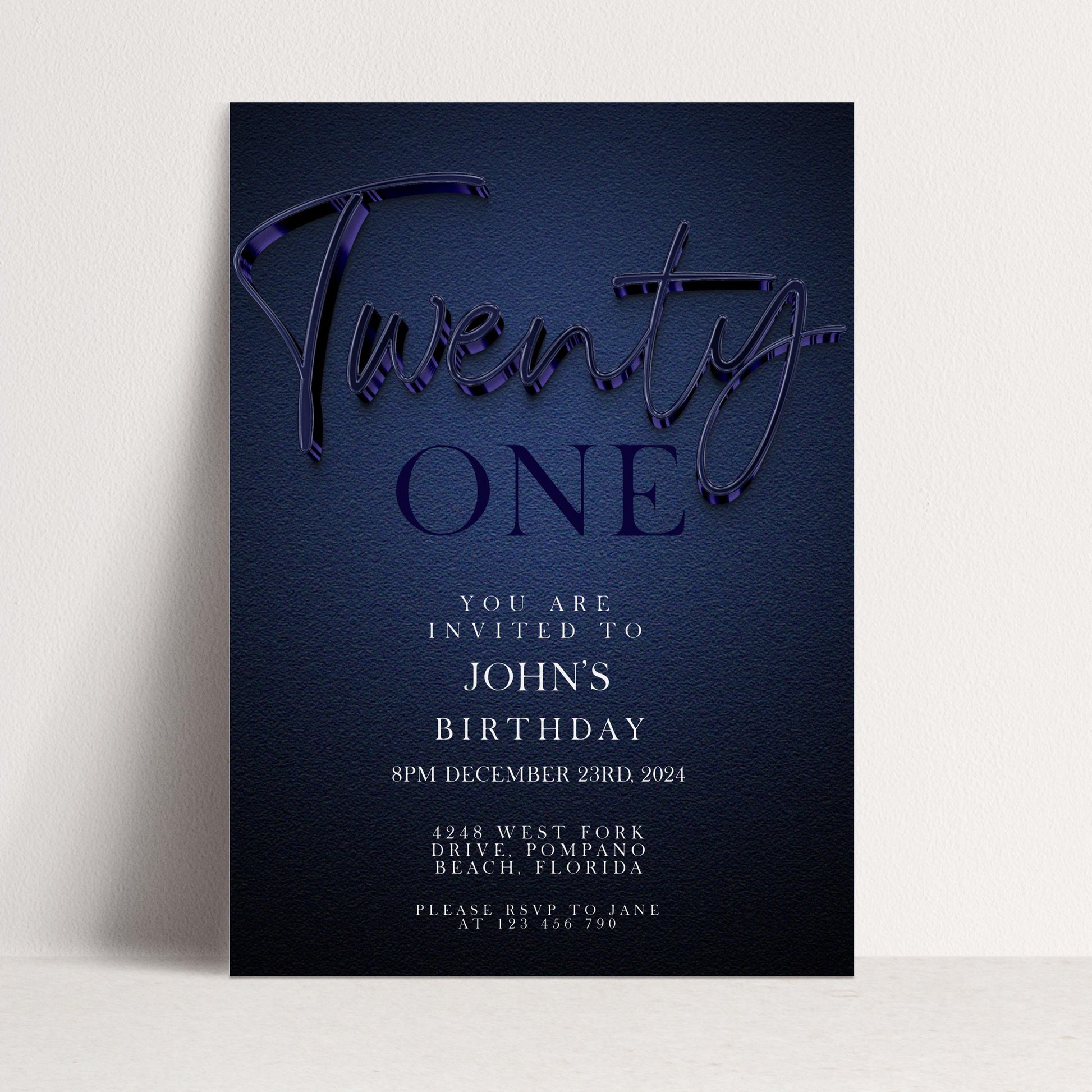 21st Birthday Invitation Editable 21st invite Navy invitation Simple Elegant For Him or Her Instant Download Printable NV20