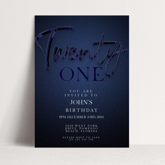 21st Birthday Invitation Editable 21st invite Navy invitation Simple Elegant For Him or Her Instant Download Printable NV20