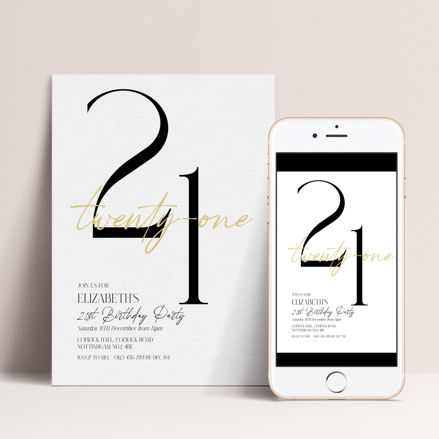 21st Birthday Invitation Woman, White Gold 21st Party Invite, Elegant Milestone Birthday Invite, Editable Corjl Template