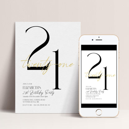 21st Birthday Invitation Woman, White Gold 21st Party Invite, Elegant Milestone Birthday Invite, Editable Corjl Template
