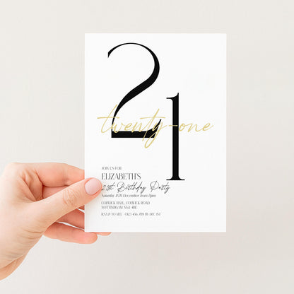 21st Birthday Invitation Woman, White Gold 21st Party Invite, Elegant Milestone Birthday Invite, Editable Corjl Template