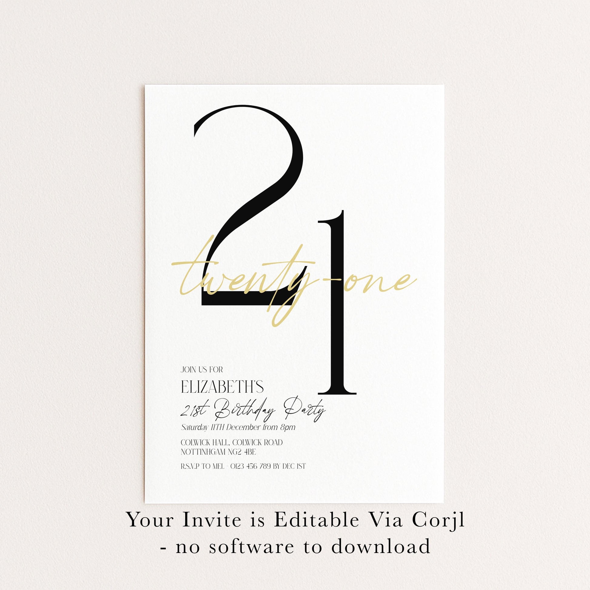 21st Birthday Invitation Woman, White Gold 21st Party Invite, Elegant Milestone Birthday Invite, Editable Corjl Template