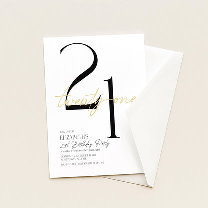 21st Birthday Invitation Woman, White Gold 21st Party Invite, Elegant Milestone Birthday Invite, Editable Corjl Template