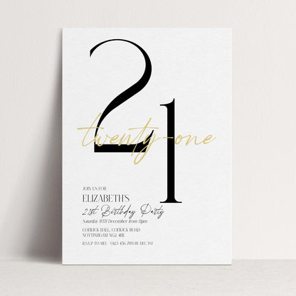 21st Birthday Invitation Woman, White Gold 21st Party Invite, Elegant Milestone Birthday Invite, Editable Corjl Template