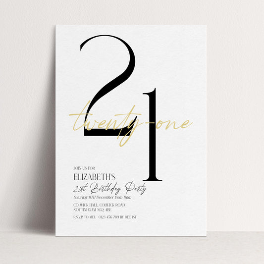 21st Birthday Invitation Woman, White Gold 21st Party Invite, Elegant Milestone Birthday Invite, Editable Corjl Template