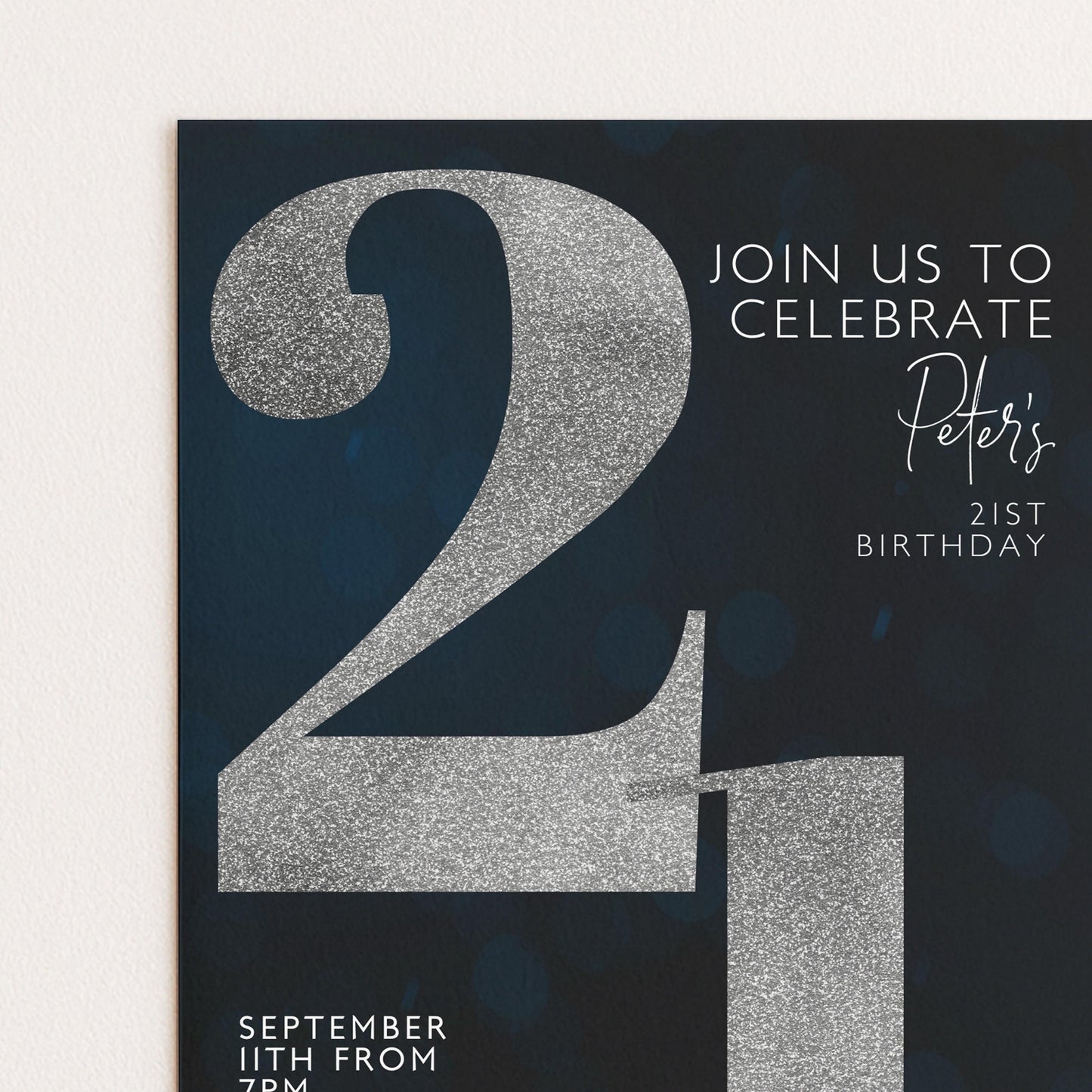 21st Birthday Invitation for Men Black Silver Editable Twenty One For Him Boys Men Template Corjl Instant Download