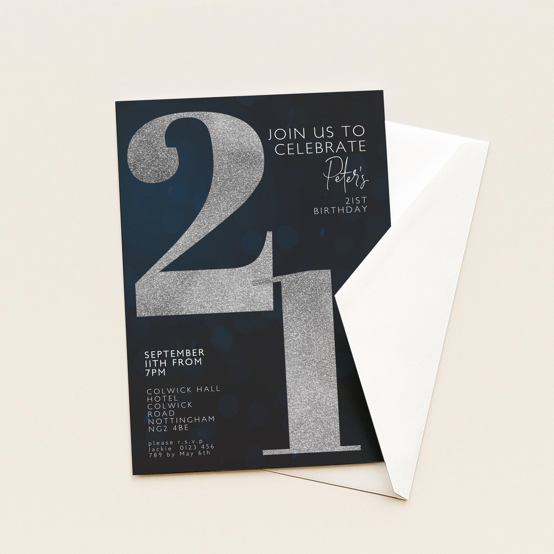 21st Birthday Invitation for Men Black Silver Editable Twenty One For Him Boys Men Template Corjl Instant Download