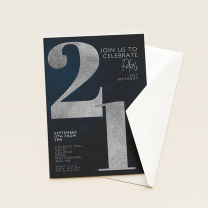 21st Birthday Invitation for Men Black Silver Editable Twenty One For Him Boys Men Template Corjl Instant Download