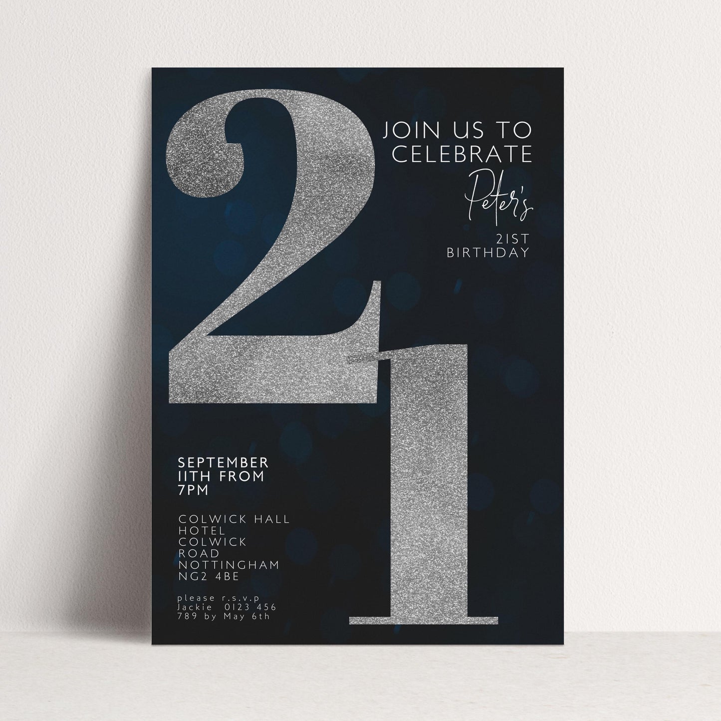 21st Birthday Invitation for Men Black Silver Editable Twenty One For Him Boys Men Template Corjl Instant Download