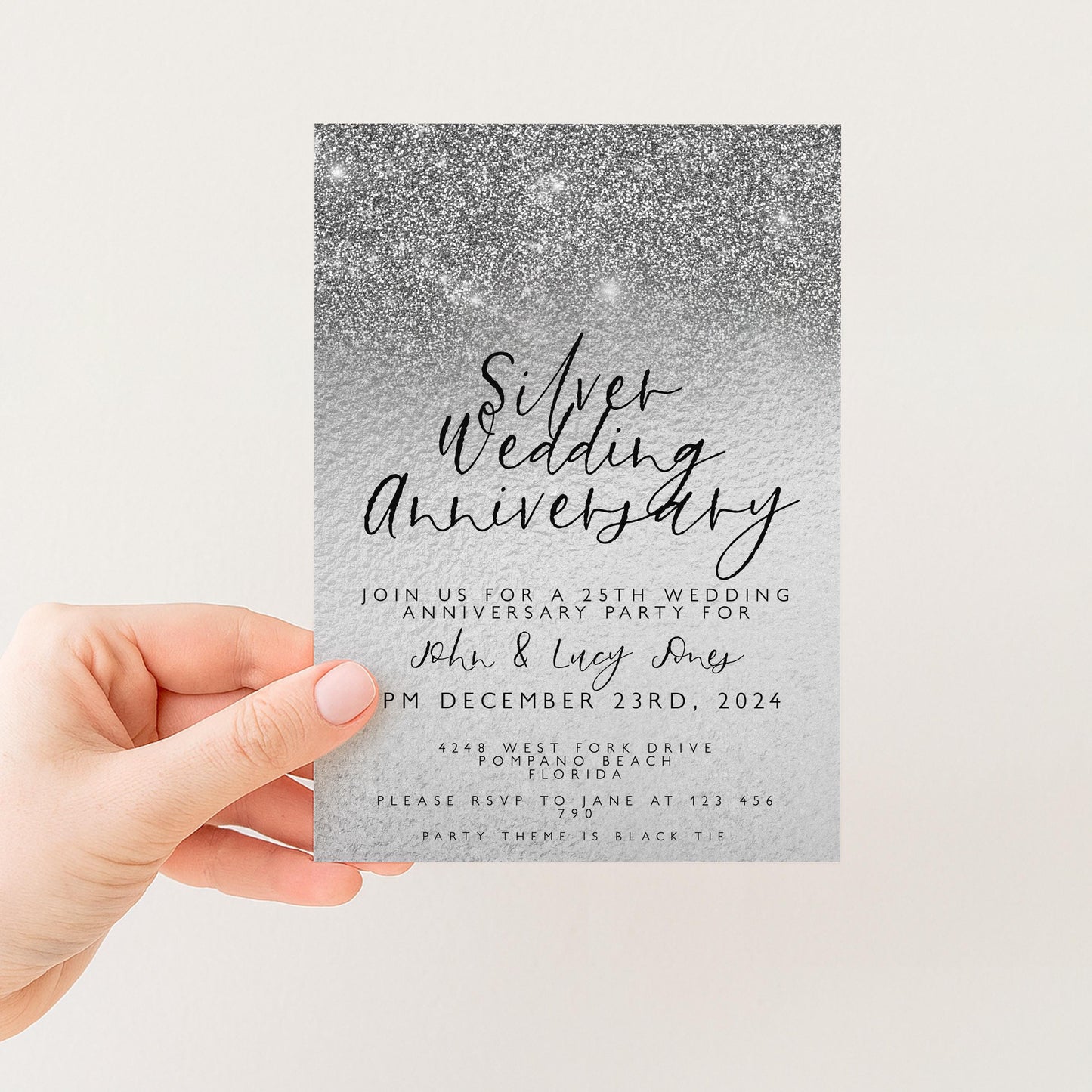 25th Anniversary Invitation 25th Wedding Anniversary Editable Invitation Template Silver Wedding Party Instant Download Printable