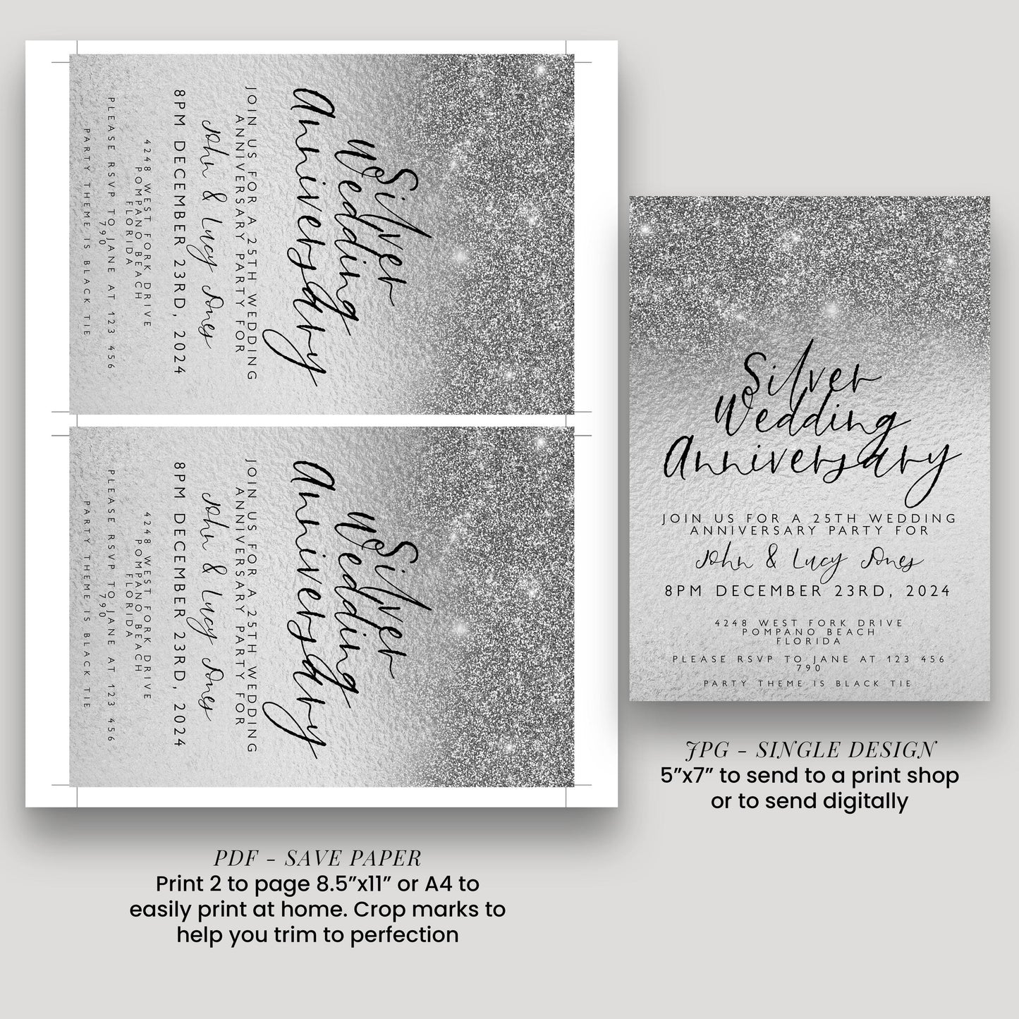 25th Anniversary Invitation 25th Wedding Anniversary Editable Invitation Template Silver Wedding Party Instant Download Printable