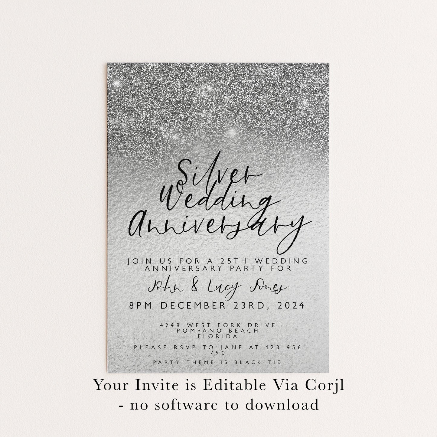 25th Anniversary Invitation 25th Wedding Anniversary Editable Invitation Template Silver Wedding Party Instant Download Printable