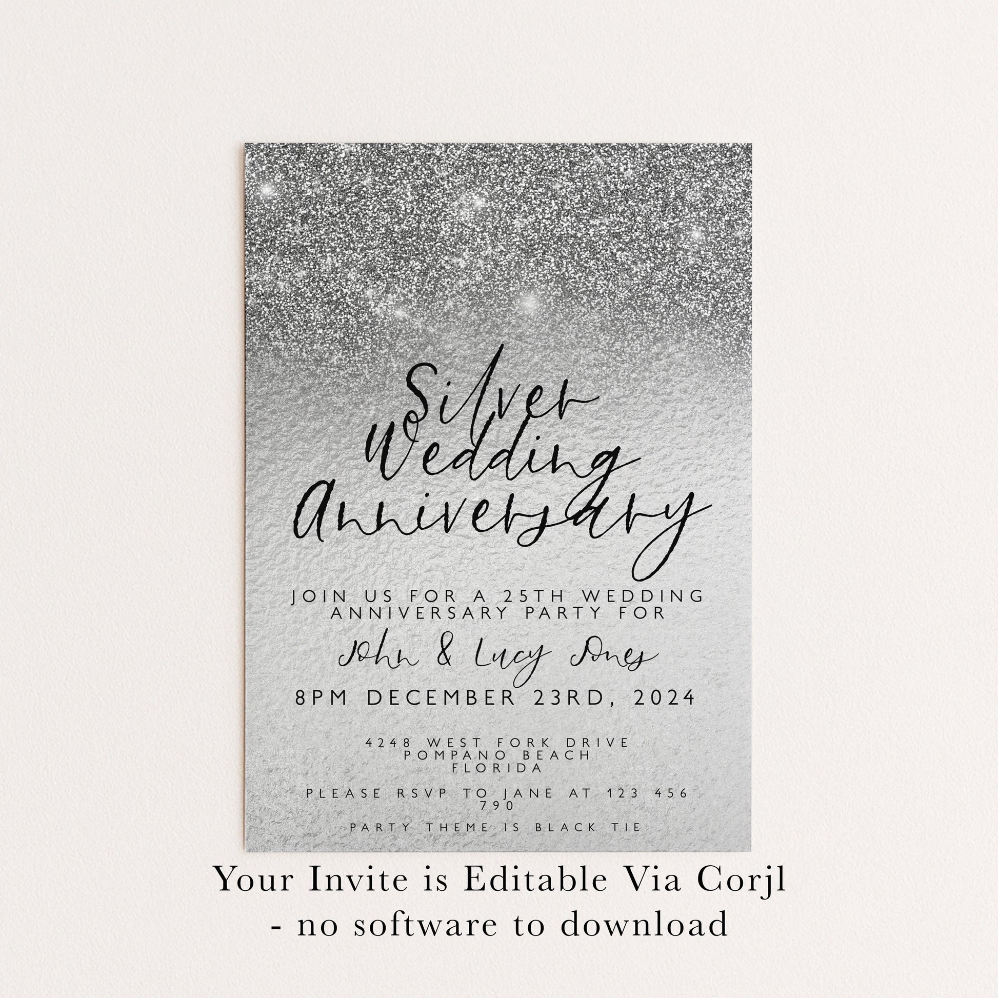 25th Anniversary Invitation 25th Wedding Anniversary Editable Invitation Template Silver Wedding Party Instant Download Printable