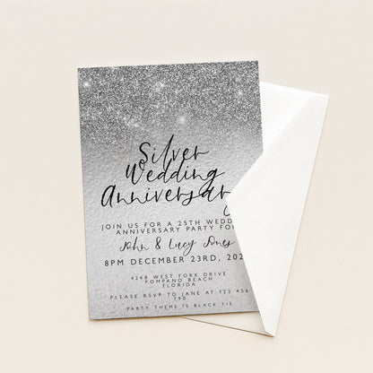 25th Anniversary Invitation 25th Wedding Anniversary Editable Invitation Template Silver Wedding Party Instant Download Printable