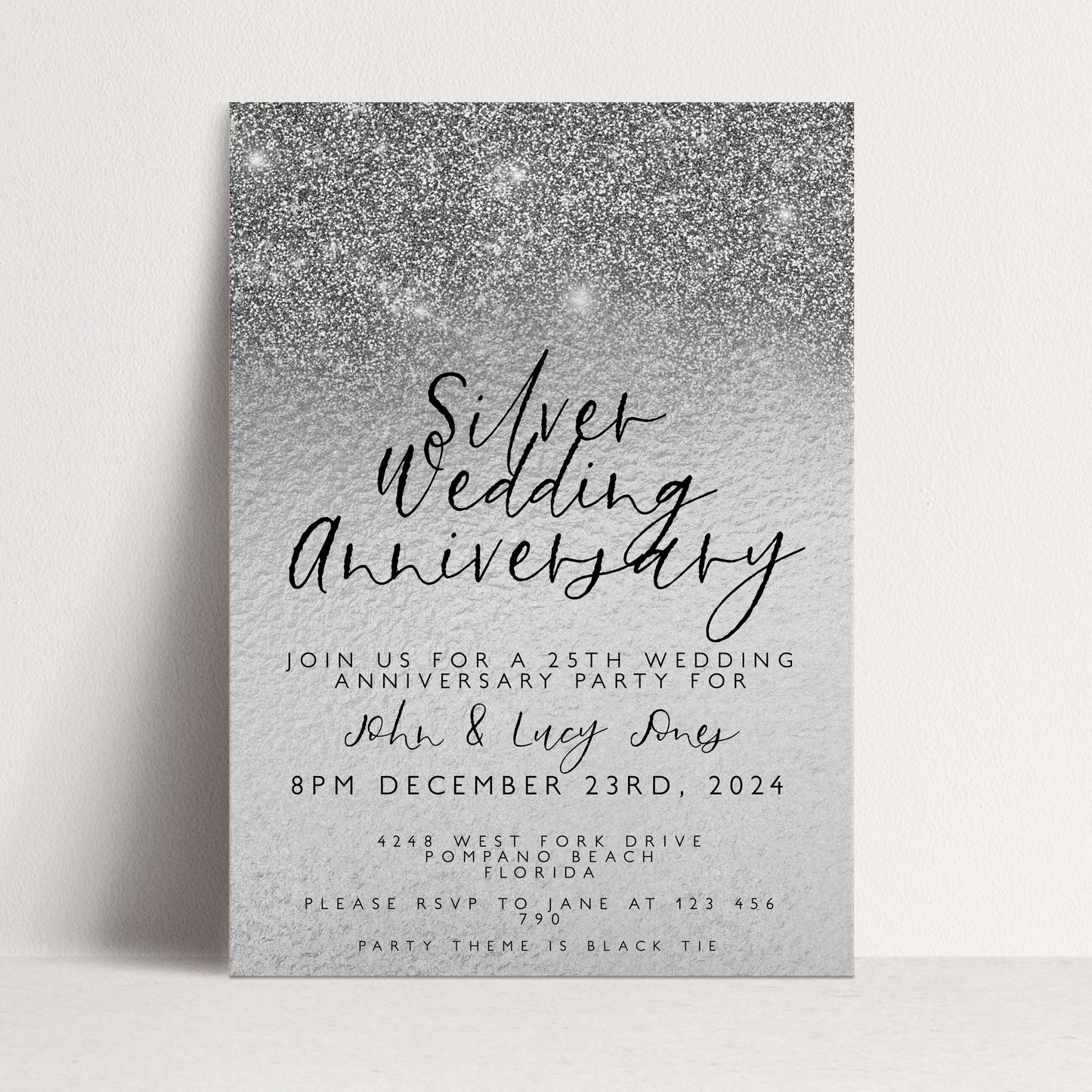 25th Anniversary Invitation 25th Wedding Anniversary Editable Invitation Template Silver Wedding Party Instant Download Printable