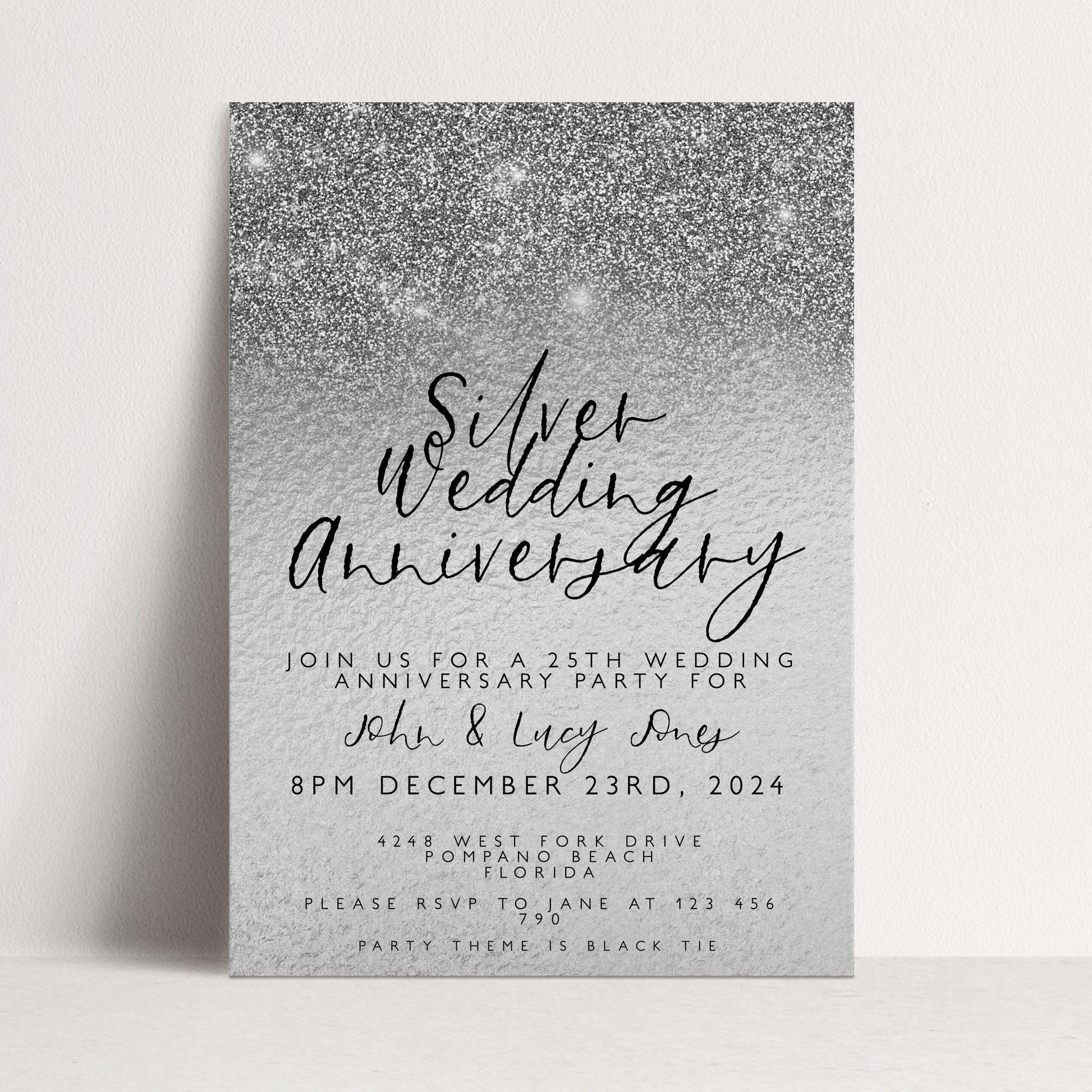 25th Anniversary Invitation 25th Wedding Anniversary Editable Invitation Template Silver Wedding Party Instant Download Printable