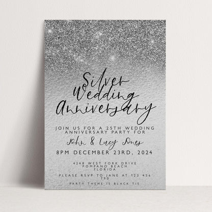 25th Anniversary Invitation 25th Wedding Anniversary Editable Invitation Template Silver Wedding Party Instant Download Printable
