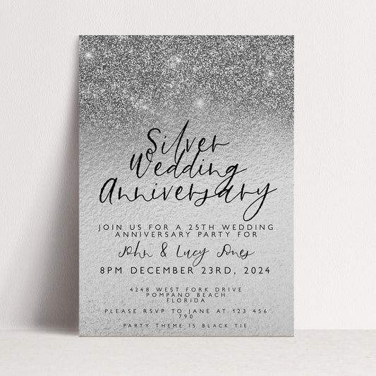 25th Anniversary Invitation 25th Wedding Anniversary Editable Invitation Template Silver Wedding Party Instant Download Printable