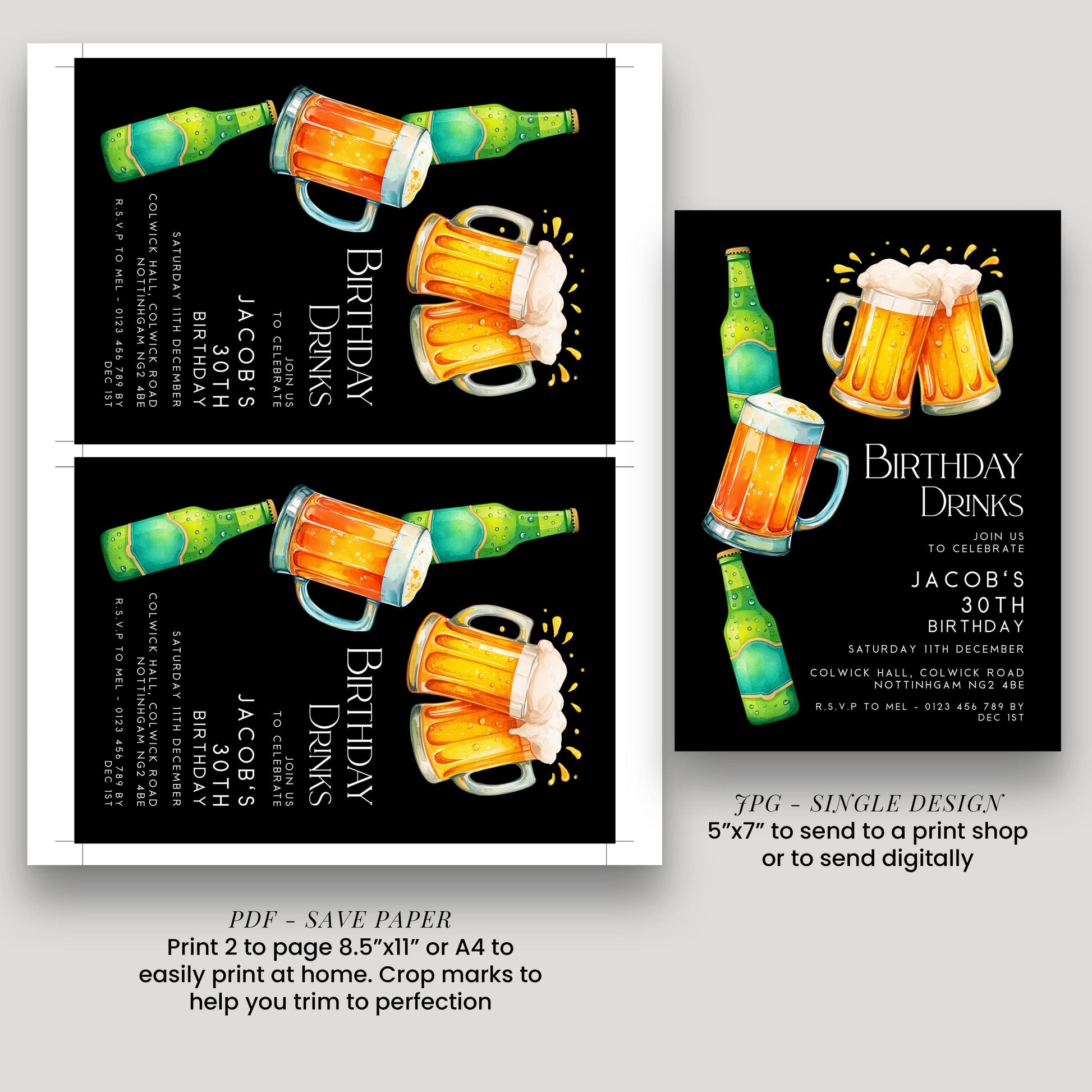 30th Birthday Drinks Invitation, Beer Birthday Party Invite for Him, Editable 30th Birthday Invitation, Adult Birthday Drinks Invite
