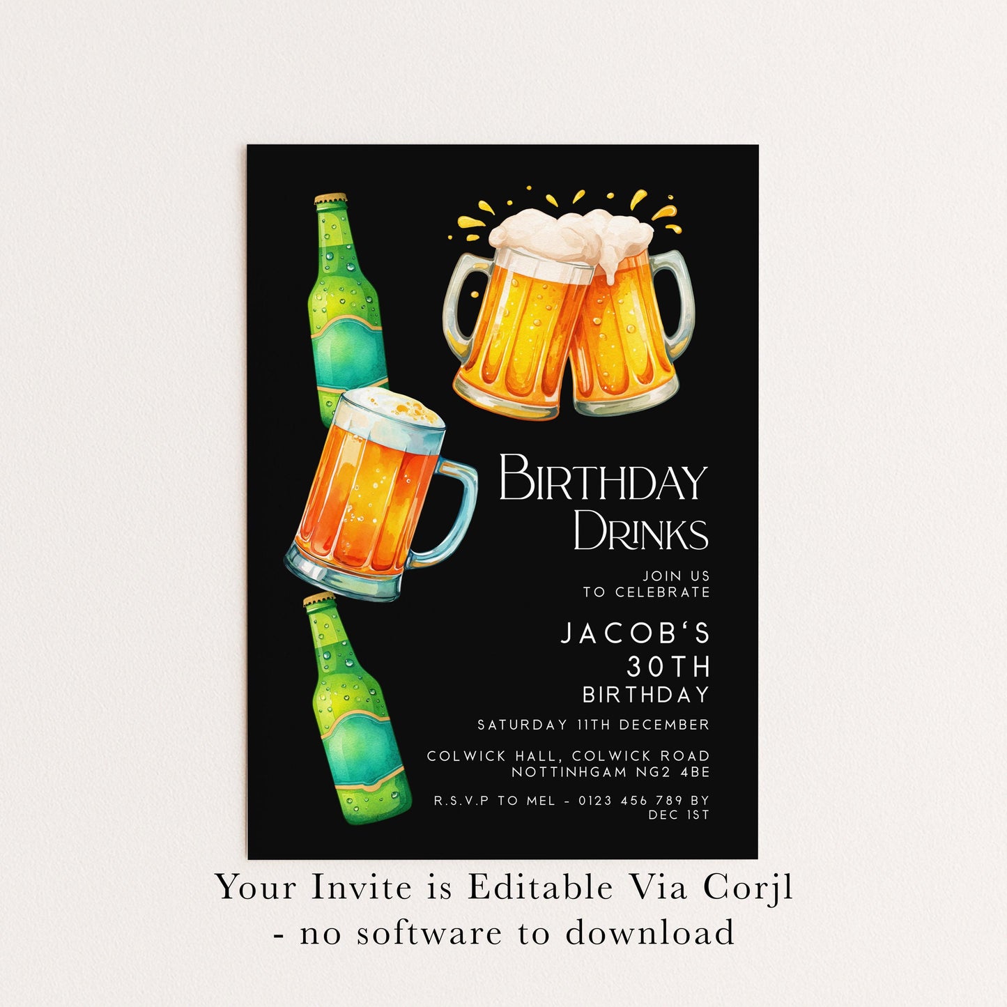 30th Birthday Drinks Invitation, Beer Birthday Party Invite for Him, Editable 30th Birthday Invitation, Adult Birthday Drinks Invite