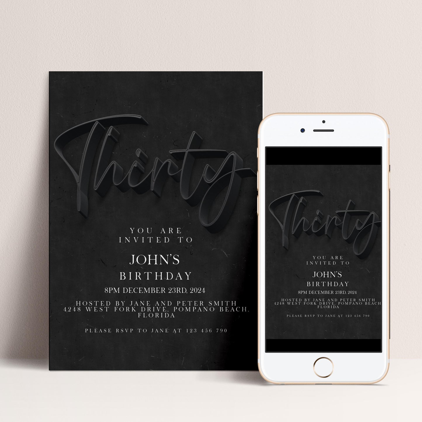 30th Birthday Invitation Editable 30th invite Black invitation Simple Elegant For Him or Her Instant Download Printable SE19