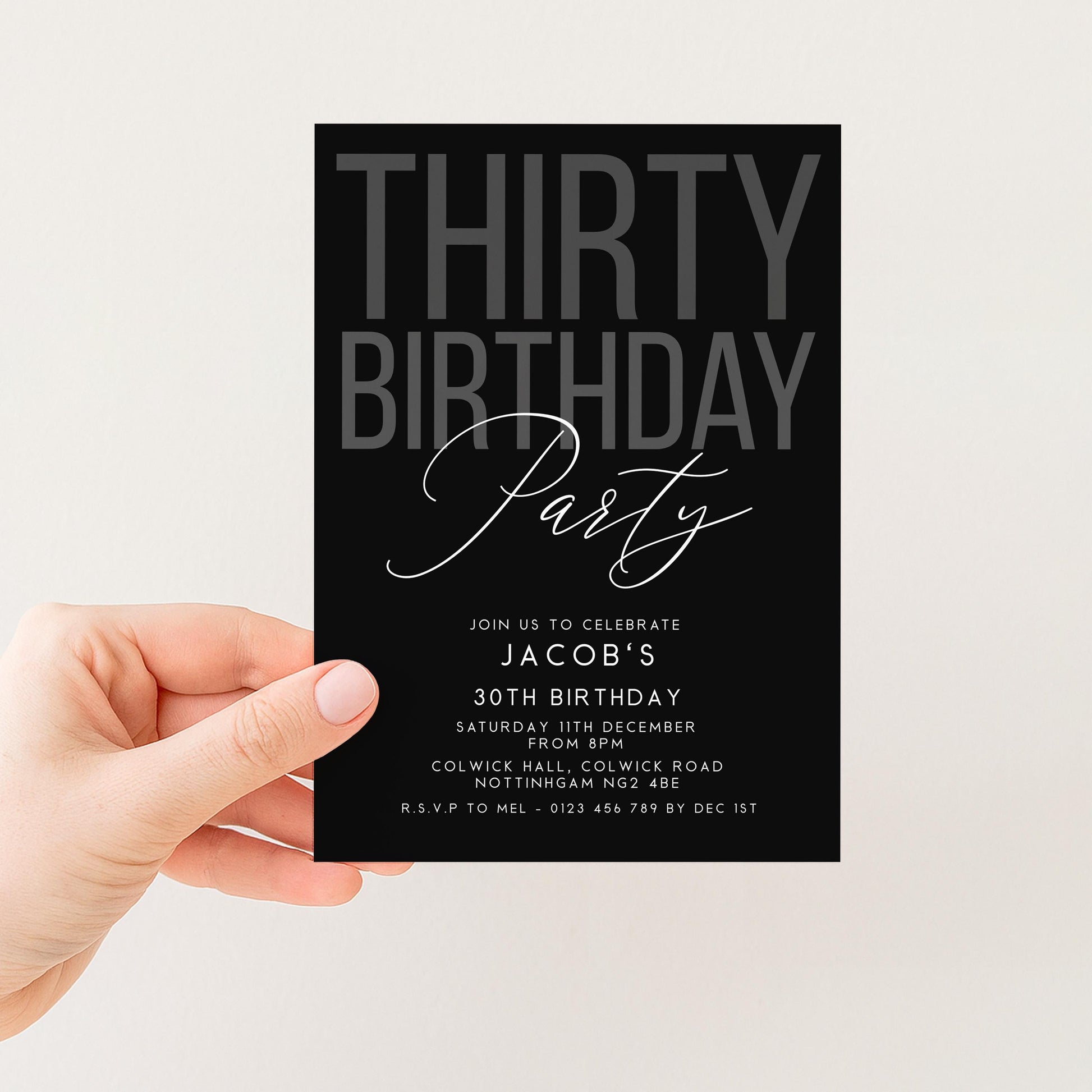 Editable 30th Birthday Invitation, Editable Black Thirty Party Invite, Mens Adult Invitation Template, 30th BirthdayPrintable Template