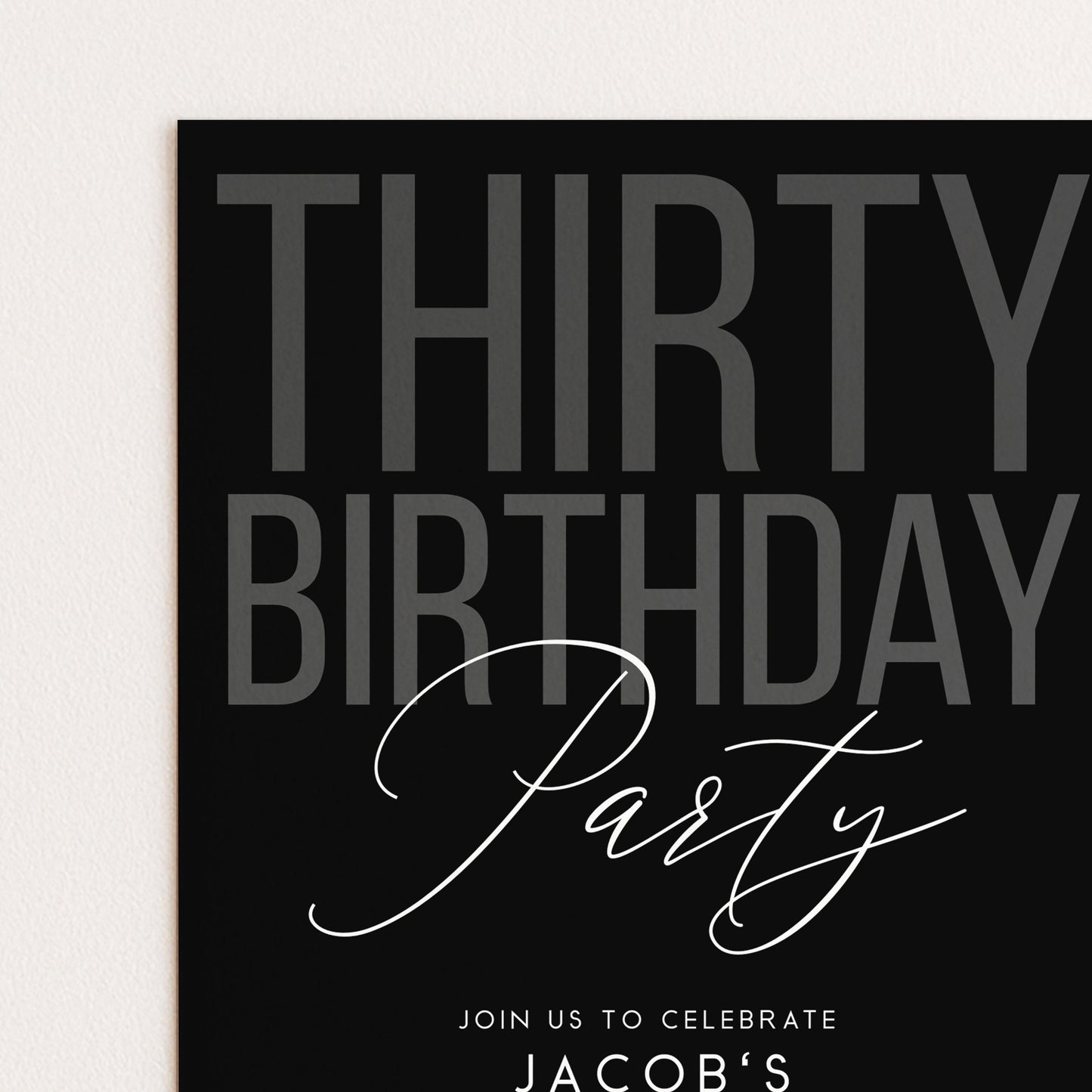 Editable 30th Birthday Invitation, Editable Black Thirty Party Invite, Mens Adult Invitation Template, 30th BirthdayPrintable Template