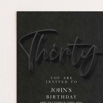 30th Birthday Invitation Editable 30th invite Black invitation Simple Elegant For Him or Her Instant Download Printable SE19