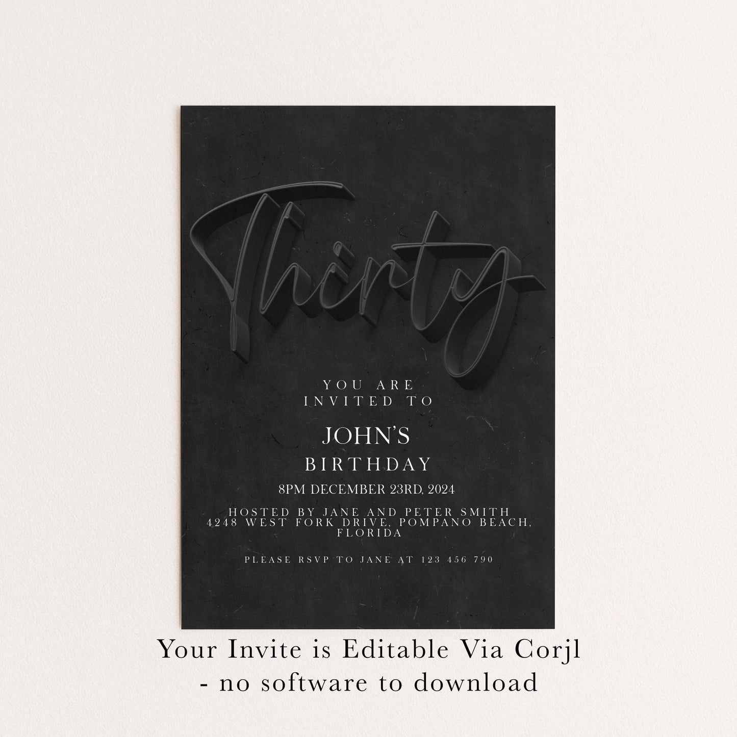 30th Birthday Invitation Editable 30th invite Black invitation Simple Elegant For Him or Her Instant Download Printable SE19