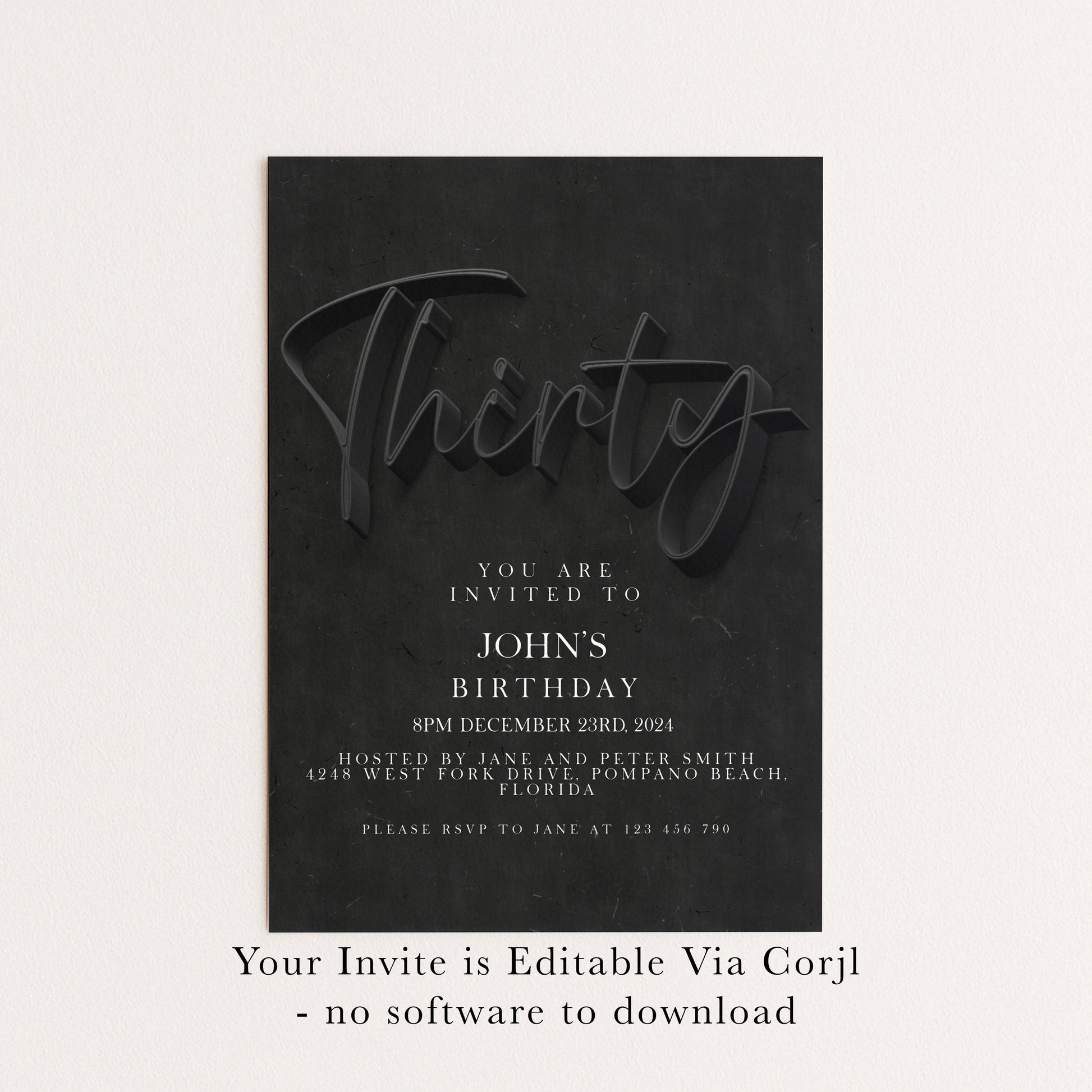 30th Birthday Invitation Editable 30th invite Black invitation Simple Elegant For Him or Her Instant Download Printable SE19