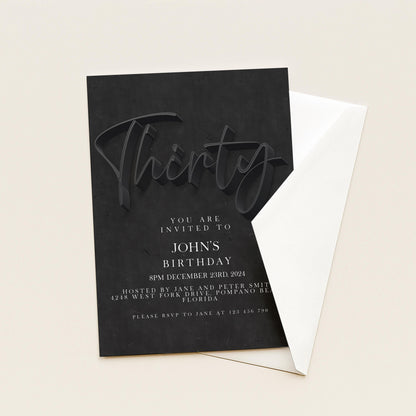 30th Birthday Invitation Editable 30th invite Black invitation Simple Elegant For Him or Her Instant Download Printable SE19