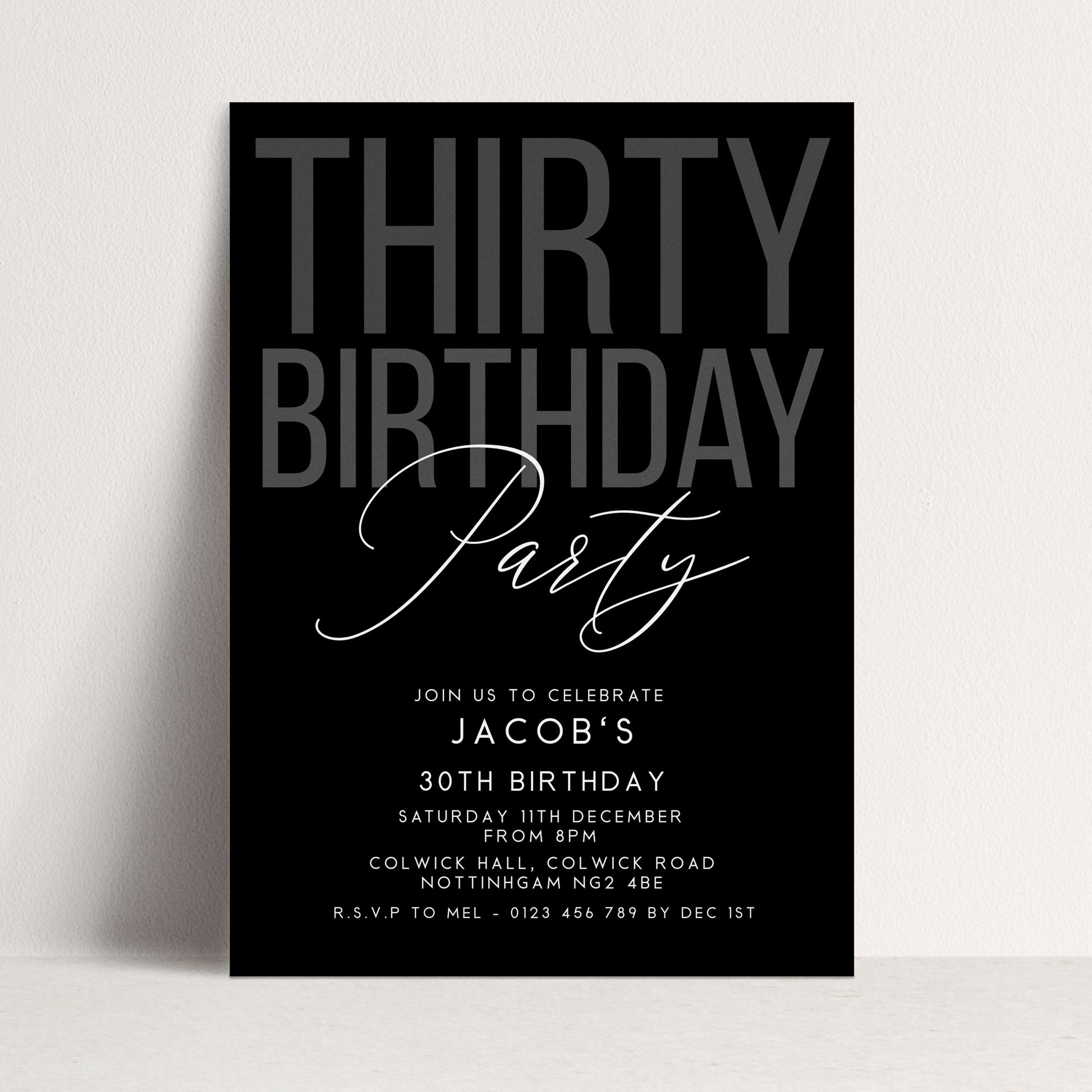 Editable 30th Birthday Invitation, Editable Black Thirty Party Invite, Mens Adult Invitation Template, 30th BirthdayPrintable Template